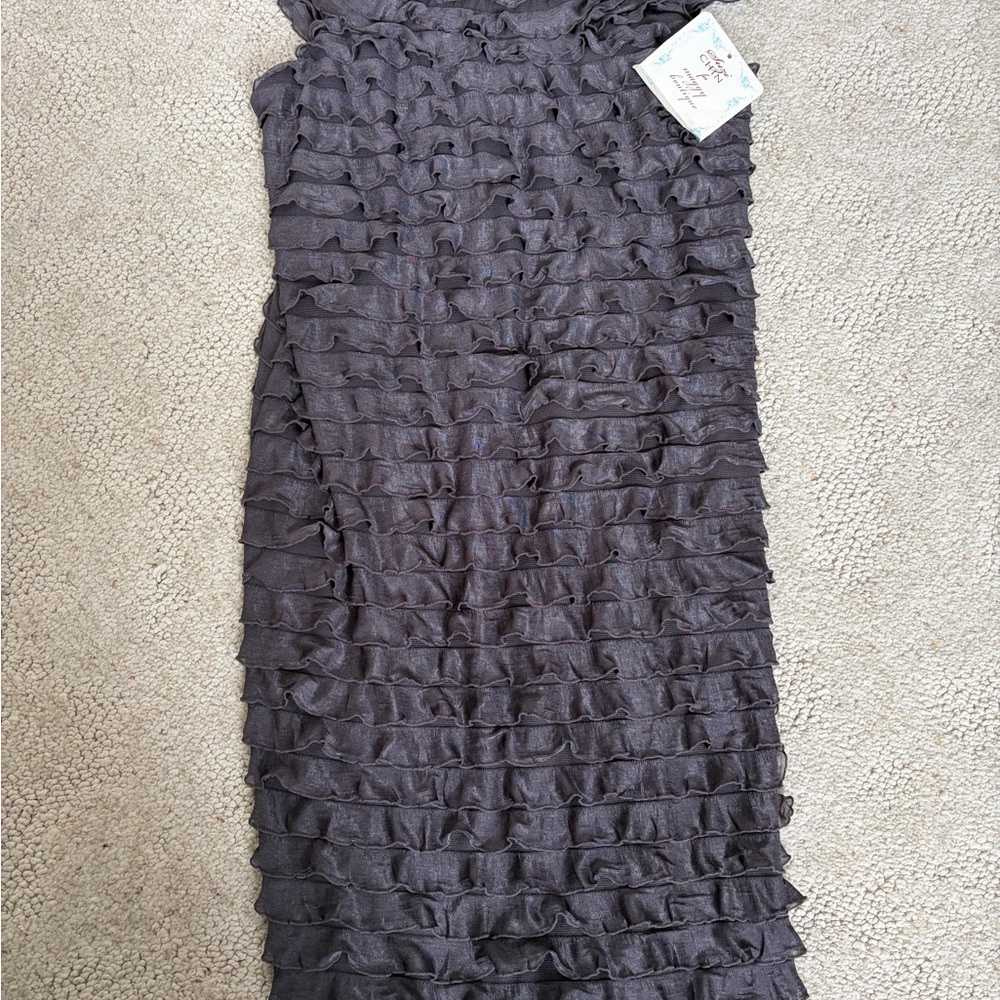 Suzi Chin for Maggy Boutique Ruffled Gray Dress Sz 2